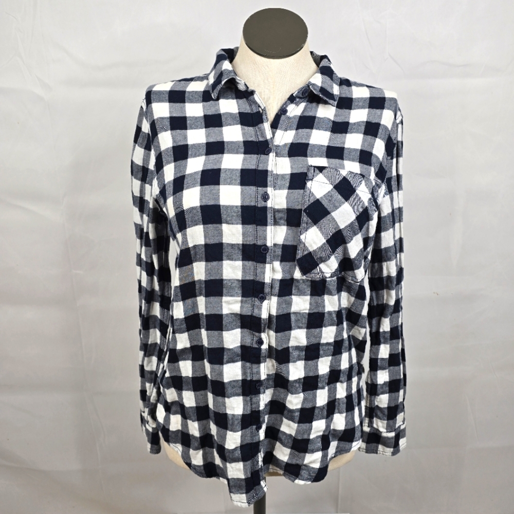 3/$25 Garage Black White Checkered Long Sleeve Light Flannel Shirt Sz Small